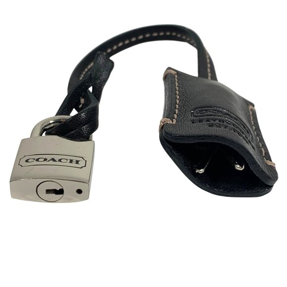 Coach Leather NYC Palladium Silver Padlock w/ Keys + Black Leather Clochette - Picture 2 of 4